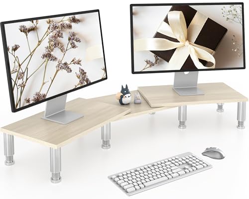 Dual Monitor Stand Riser, Monitorständer mit einstellbarer Höhe Stahlbein, Holz Monitorständer für Schreibtisch, Monitor Riser für 2 Monitore mit Stauraum von AX WABER