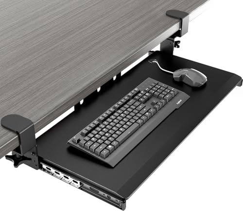 Keyboard Tray Under Desk Pull Out with Extra Sturdy C Clamp Mount System, 27 (33 Including Clamps) x 11 Inch Slide-Out Platform Computer Drawer for Typing von AX WABER