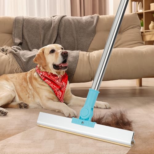 Teppichrechen zur Tierhaarentfernung – wiederverwendbarer Tierhaarentferner, Besen für Teppiche, verstellbar, 137 cm langer Griff, Hunde- und Katzenhaarentferner, Teppichschaberbürste für von AXEGY