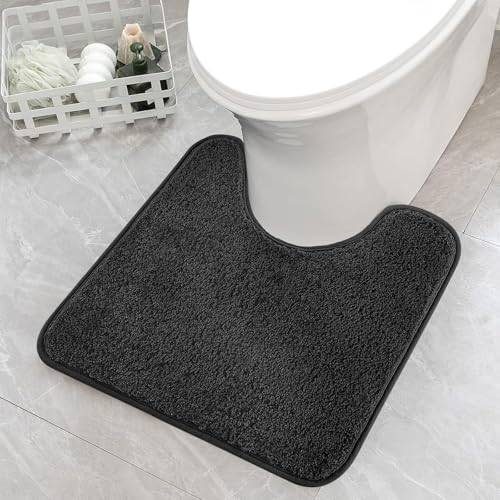 WC Vorleger mit Ausschnitt, Badezimmerteppich, U-Waschbar WC Teppich Klovorleger mit Ausschnitt, Schwarz Weiche Hochflor Toiletten Vorleger, WC Vorleger für Toilette und Badezimmer (50 x 40 cm) von AXERHK
