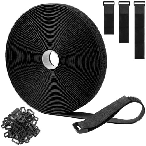 Klettband Selbstklebend, 10m x 2cm Klettverschluss Selbstklebend mit 50 Metallschnallen, Starke Klettband Frei Auf die Länge Zugeschnitten Werden, Klettverschluss Extra Stark zur Organisation von AXERHK