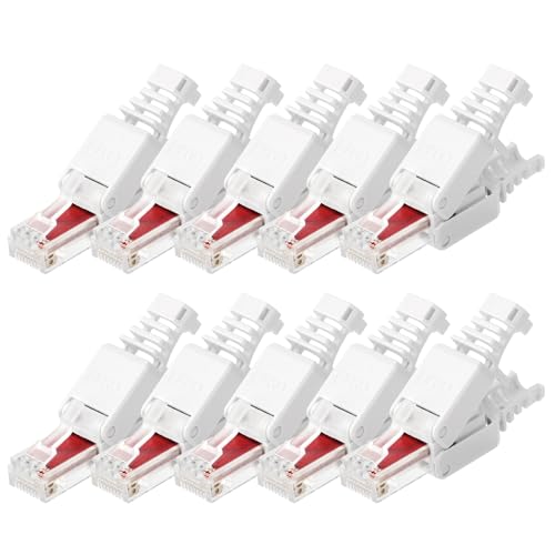 AXFEE 10 Stück RJ45 Stecker Werkzeuglos, CAT6 Netzwerkstecker, Kompatibel mit CAT6 Kabeln, Lan Stecker, LSA Vollgeschirmt, Ideal für 24-26 AWG Netzwerkkabel, Heim- & Büronetzwerke von AXFEE