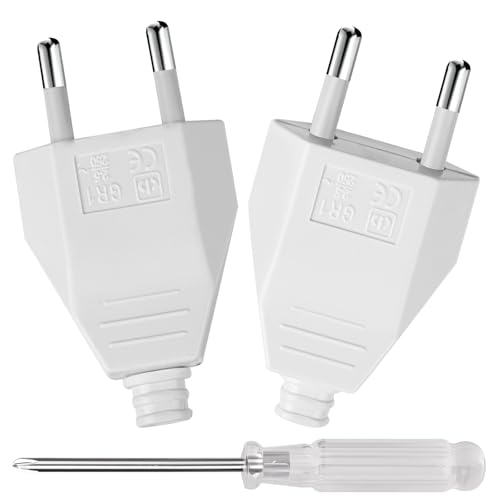 AXFEE 2 Stück Eurostecker, 250V 2.5A Euro Stromstecker, Flachstecker, Eurostecker Flach, Schutzkontakt Stecker, euro-stecker für 8-10mm Kabel, IP44, Langlebig und Bruchfest(Weiß) von AXFEE