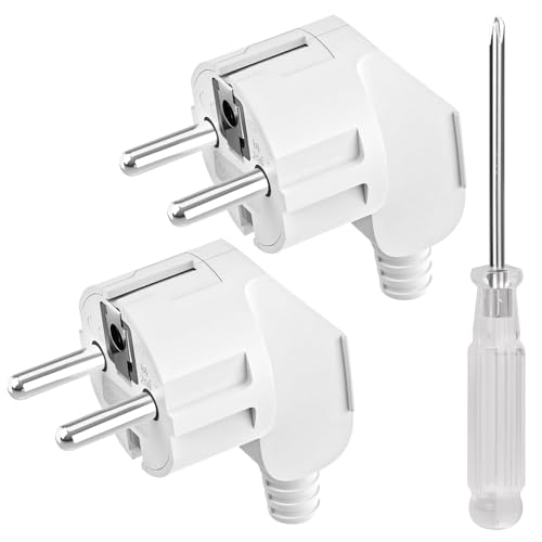 AXFEE 2 Stück Eurostecker, 250V 16A Euro Stromstecker, Schutzkontakt Stecker, euro-stecker für 8-10mm Kabel, IP44, Langlebig und Bruchfest(Weiß) von AXFEE