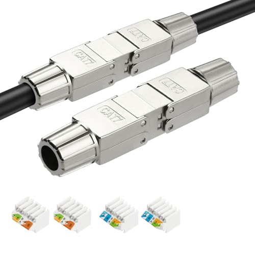 AXFEE 2 x RJ45 Stecker Werkzeuglos für Verlegekabel Cat7 Cat6A, Netzwerkstecker auf Schneidklemme, Lan Stecker für verlegekabel, LSA Vollgeschirmt 10 Gbps, für-Verlegekabel CAT7 Cat6A von AXFEE