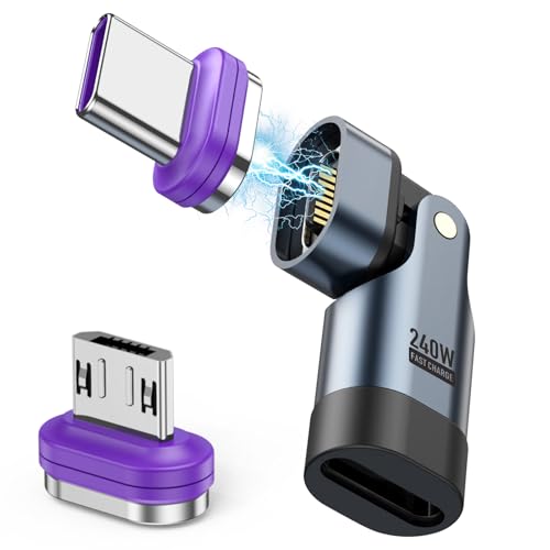AXFEE 240W Typ C Schnelllade Magnet Adapter, [1 Stück] 180° USB C auf USB C Adapter, Magnetisches Stecker, Ersatzstecker Phone Staubschutz Verbinder für Megnetisches USB Ladekabel von AXFEE