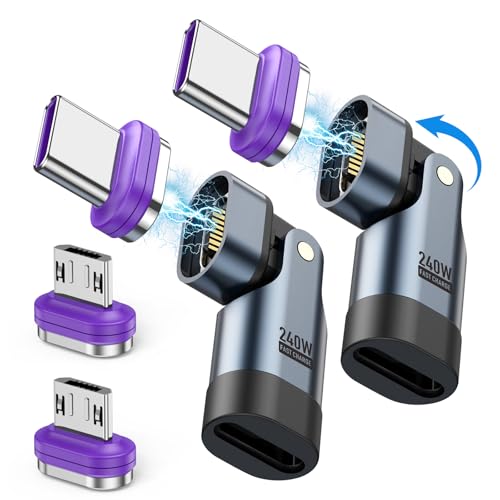 AXFEE 240W Typ C Schnelllade Magnet Adapter, [2 Stück] 180° USB C auf USB C Adapter, Magnetisches Stecker, Ersatzstecker Phone Staubschutz Verbinder für Megnetisches USB Ladekabel von AXFEE