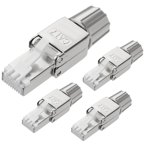 AXFEE 4 x RJ45 Stecker Werkzeuglos für Verlegekabel Cat7, Netzwerkstecker auf Schneidklemme, Lan Stecker für Verlegekabel, LSA Vollgeschirmt, Cat7 Netzwerkstecker, für Verlegekabel CAT7 von AXFEE