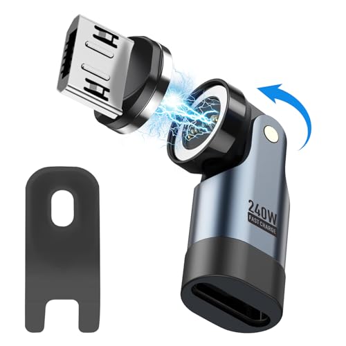 AXFEE 9 Pin 240W Typ C Schnelllade Magnet Adapter, [1 Stück] 540° USB C auf Micro, Magnetisches Stecker, Ersatzstecker Phone Staubschutz Verbinder für Megnetisches USB Ladekabel von AXFEE