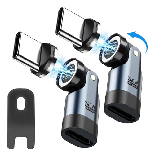 AXFEE 9 Pin 240W Typ C Schnelllade Magnet Adapter, [2 Stück] 540° USB C auf USB C, Magnetisches Stecker, Ersatzstecker Phone Staubschutz Verbinder für Megnetisches USB Ladekabel von AXFEE