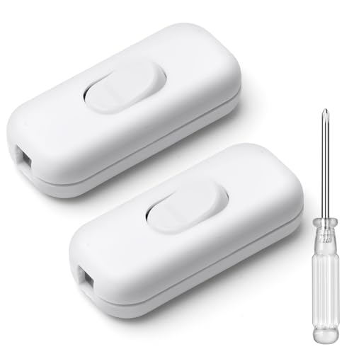 AXFEE Inline Schalter, 2 Stück 250V 6A Zwischenschalter Schnurschalter, Kabelschalter Wippschalter, 2-adrige und 3-adrige Zuleitungen, Schnurzwischenschalter für Lampe Kleingeräte | Weiß von AXFEE