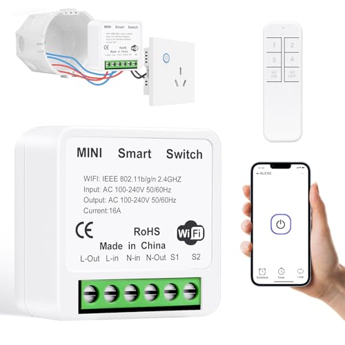 AXFEE Kabelloser Lichtschalter, 2.4Ghz Smarter Lichtschalter, Relais Empfänger Controller, Funk Wandschalter 30m Reichweite Kein Verkabelung, für Haushalten, Büros, Labors(mit Fernbedienung) von AXFEE