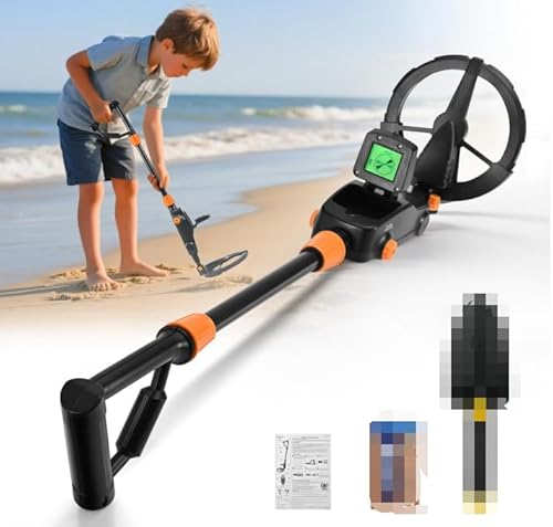 AXFEE Metalldetektor Kinder, IP66 Wasserdichter Faltbar Metallsuchgerät mit LCD-Display, 9V Batterie und Tonanzeige,Tragbar und Leichter Metalldetektor für Kinder mit Erkundung im Freien(Schwarz) von AXFEE