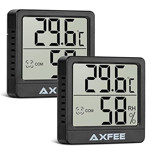 AXFEE Mini LCD Thermometer, Digital Thermometer Innen, Hygrometer Innen, Thermometer Hygrometer, Kabelloses, Luftfeuchtigkeit Meter für Babyzimmer Wohnzimmer Büro Gewächshaus(Schwarz) 2 Stück von AXFEE