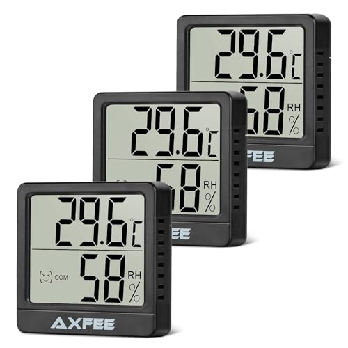 AXFEE Mini LCD Thermometer, Digital Thermometer Innen, Hygrometer Innen, Thermometer Hygrometer, Kabelloses, Luftfeuchtigkeit Meter für Babyzimmer Wohnzimmer Büro Gewächshaus(Schwarz) 3 Stück von AXFEE