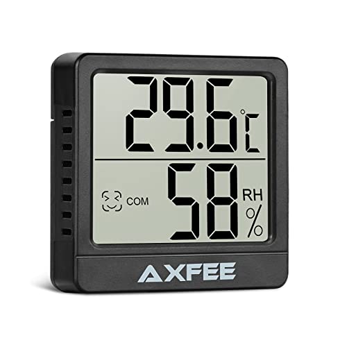 AXFEE Mini LCD Thermometer, Digital Thermometer Innen, Hygrometer Innen, Thermometer Hygrometer, Kabelloses, Luftfeuchtigkeit Meter für Babyzimmer Wohnzimmer Büro Gewächshaus(Schwarz) von AXFEE