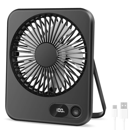 AXFEE Mini Tischventilatoren, 2000mAh Ladefähige USB Ventilator, 5 Geschwindigkeiten Tischventilator Leise mit LCD-Anzeige, 180° Drehbar Hängeventilator, für Büro, Zuhause, und im Freien von AXFEE