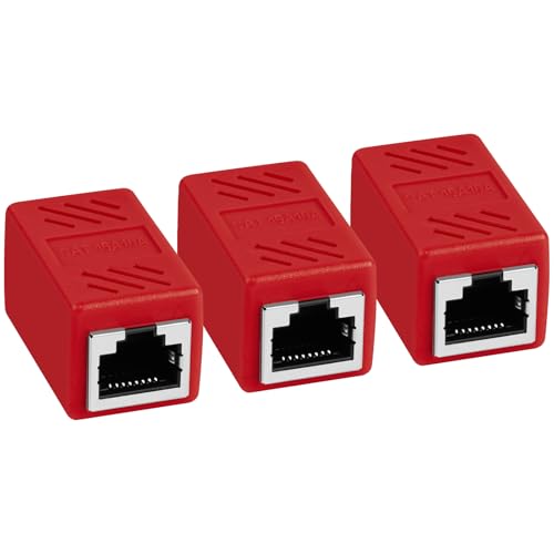 AXFEE RJ45 Kupplung Cat7, 3 Stück CAT6 Kupplung Verbinder, Kabel Verlängerung, LAN Verbinder Netzwerkkabel, Ethernet Kabel Patchkabel für Cat 7 Cat6 Cat5 Cat5e, Rot von AXFEE