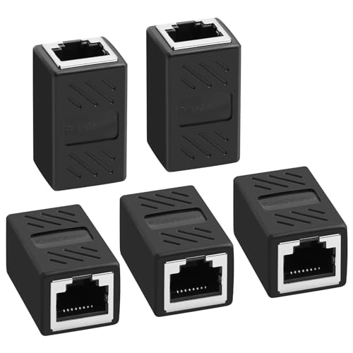 AXFEE 5 Stück RJ45-Netzwerk-Koppler, Ethernet-Anschlüsse, geschirmter Line-Adapter, Ethernet-Verlängerungskabel Cat7/Cat6a/Cat6/Cat5e/Cat5, LAN-Kabel weiblich von AXFEE