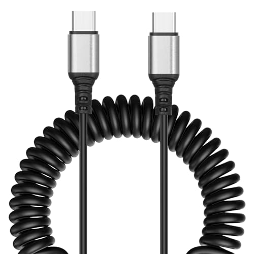 AXFEE Spiralkabel USB C auf USB C Kabel, USB Typ C 100W Kabel & Datensynchronisation, Kurz Ladekabel Auto für Samsung Galaxy S8 S9 S10 S20 S20+ One Plus, i-Pad Pro/Mini, Google Pixel (0,35-1,8m) von AXFEE