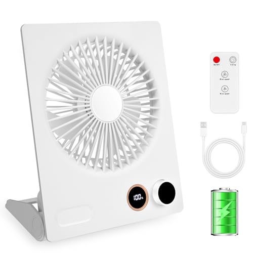 AXFEE USB Ventilator Leise, Stufenlos 1-100 Regler, 4000mAh Tischventilatoren mit USB Schnellladung & LED-Anzeige, Timer, Fernbedienung, Geschwindigkeit Tischventilator für Büro, Zuhause, im Freien von AXFEE