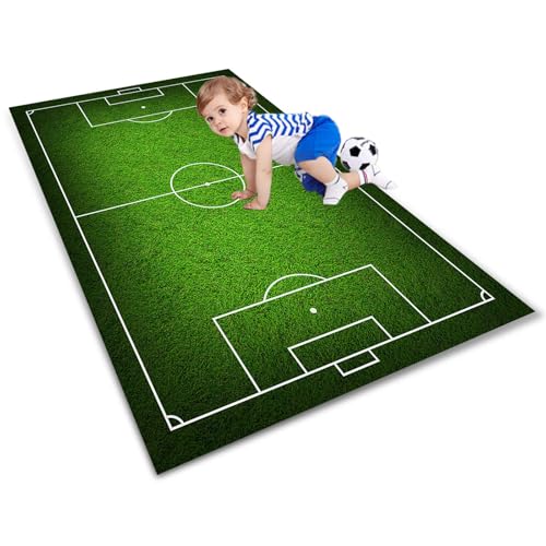 AXHMZYD Kinder Fußball Teppich Fußballfeld spielteppich Jungen & Mädchen Funs Home Decor Spielmatte für Kinderzimmer, Babyzimmer und Spielzimmer Grün(A,80×120cm) von AXHMZYD