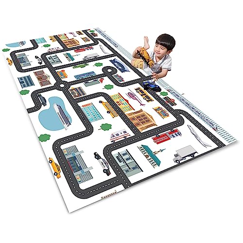 AXHMZYD Kinderteppich Spielteppich Autoteppich Straßenteppich Kinderzimmer Teppich Junge Mädchen Haus Bauteppich Grau Grün (A,80x160cm) von AXHMZYD
