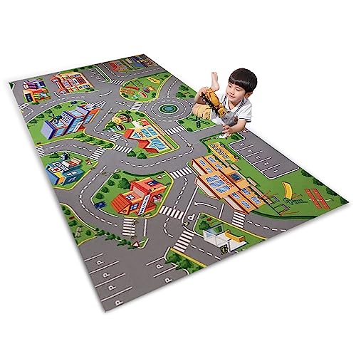 AXHMZYD Kinderteppich Spielteppich Autoteppich Straßenteppich Kinderzimmer Teppich Junge Mädchen Haus Bauteppich Grau Grün (E,160x230cm) von AXHMZYD