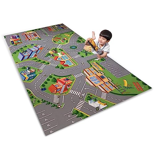 AXHMZYD Kinderteppich Spielteppich Autoteppich Straßenteppich Kinderzimmer Teppich Junge Mädchen Haus Bauteppich Grau Grün (E,80x160cm) von AXHMZYD