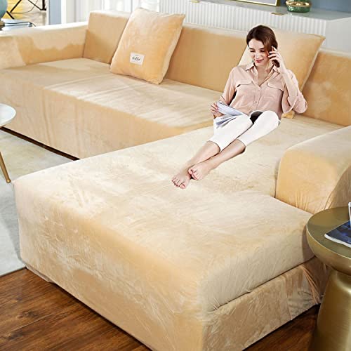 Couchbezug l form sofabezug ecksofa für Hunde und Haustiere,Stretch sofa überzug 3 sitzer L form überwurf für Wohnzimmer,Sofabezug L Form beige sofaüberwurf Sofaüberwurf mit 2 Kissenbezügen,2 p von AXHMZYD