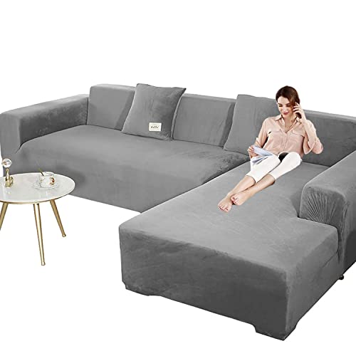 Elastische sofabezug ecksofa couchbezug l form für Hunde Haustiere,dickere sofa überzug 3 sitzer für Wohnzimmer,Sofabezug L Form beige Chaiselongue-Möbelschutz, Loveseat-Bezüge (2 Stück, schwarz von AXHMZYD