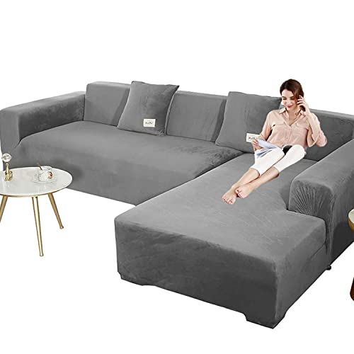 Elastische sofabezug ecksofa couchbezug l form für Hunde Haustiere,dickere sofa überzug 3 sitzer für Wohnzimmer,Sofabezug L Form beige Chaiselongue-Möbelschutz, Loveseat-Bezüge (2 Stück, schwarz von AXHMZYD