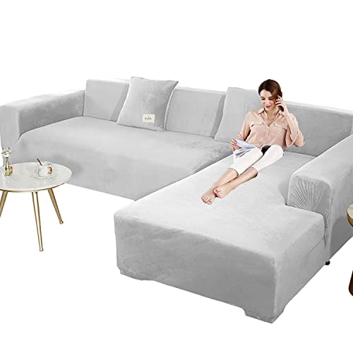 Elastische sofabezug ecksofa couchbezug l form für Hunde Haustiere,dickere sofa überzug 3 sitzer für Wohnzimmer,Sofabezug L Form beige Chaiselongue-Möbelschutz, Loveseat-Bezüge (2 Stück, schwarz von AXHMZYD