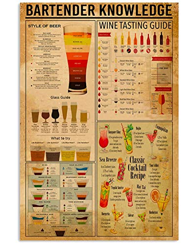 AXHNG Vintage Barkeeper Wissen Barkeeper Infografiken Lesen Anfänger Guide Poster Metall Aluminium Blechschild 20,3 x 15,2 cm Wanddekoration von AXHNG