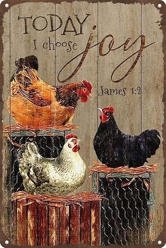 AXHNG Vintage Chickens On Farm Today I Choose Joy Poster, Metall, Aluminium, Blechschild, 20,3 x 15,2 cm, Wanddekoration von AXHNG