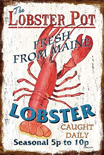 AXHNG Vintage Tin The Lobster Pot Fresh from Maine Lobster Poster Metall Aluminium Blechschild 20,3 x 15,2 cm Wanddekoration von AXHNG