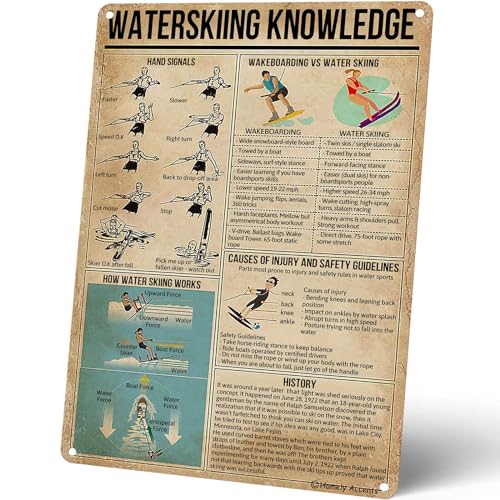AXHNG Vintage Waterskiing Knowledge Waterskiing and Poster Metal Aluminum Tin Sign 12x16 Inch Wall Decor von AXHNG