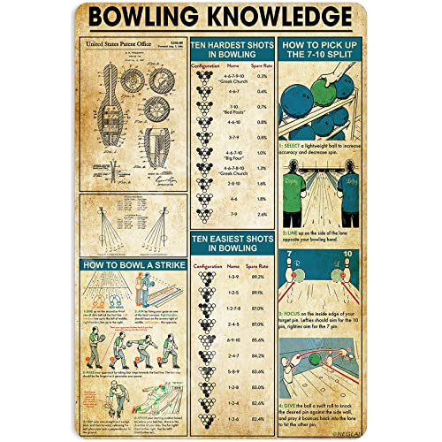 Vintage Bowling Wissen Bowling Alley Lounge Bowling LAN Poster Metall Aluminium Blechschild 20,3 x 15,2 cm Wanddekoration von AXHNG