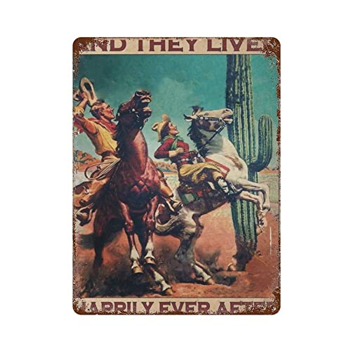 Vintage Cowgirl Cowboy and They Lived Happily Ever After Cafe Studio Poster Metall Aluminium Blechschild 20,3 x 30,5 cm Wanddekoration von AXHNG