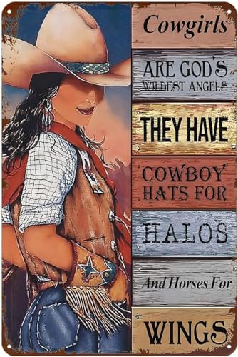 Vintage Cowgirl God's Wildest Angels They Have Western Neuheit Garten Poster Metall Aluminium Blechschild 20,3 x 30,5 cm Wanddekoration von AXHNG