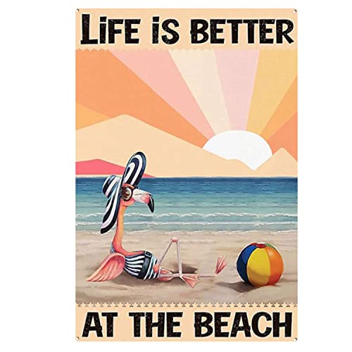 Vintage Flamingo Beach Life is Better at The Beach Pink Flamingo Travel Flamingo Summer Beach Bathroom Poster Metal Aluminum Tin Sign 12x16 Inch Wall Decor von AXHNG