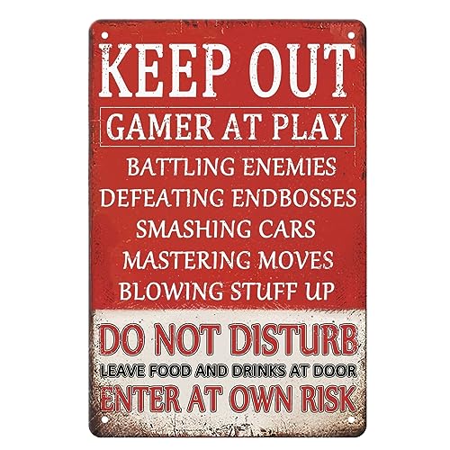 Vintage Gaming "Keep Out Keep Out Keep Out Gamer at Play Do Not Disturb Enter at Own Risk" Men Gamer Boy Gaming-Poster Metall Aluminium Blechschild 20,3 x 15,2 cm Wanddekoration von AXHNG