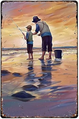 Vintage-Look Dad and Son Fishing Poster Metall Aluminium Blechschild 20,3 x 30,5 cm Wanddekoration von AXHNG