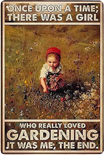 Vintage-Poster "There was A Girl Who Really Loved Gardening Diner", Metall, Aluminium, Blechschild, 20,3 x 15,2 cm, Wanddekoration von AXHNG