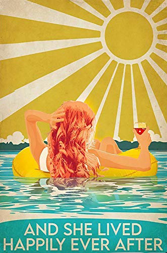 Vintage and She Lived Happily Ever After Swimming Redhead Girl Poster Metall Aluminium Blechschild 20,3 x 15,2 cm Wanddekoration von AXHNG