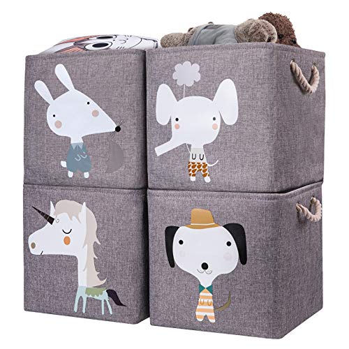 AXHOP Aufbewahrungsbox Kinder 4er Set 28x28x28 cm faltbare Aufbewahrungskorb kinder für Regal. Ideal für Kallax einsatz, Spielzeugkiste, Spielzeug, Bücher, Kinderzimmer.Graues Einhorn von AXHOP