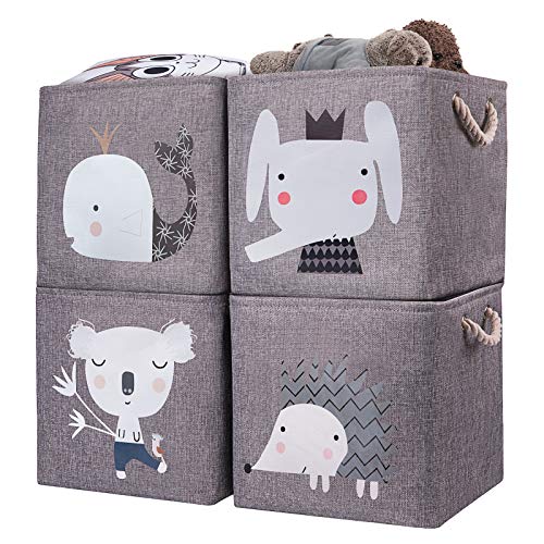 AXHOP Aufbewahrungsbox Kinder 4er Set 33x38x33 cm faltbare Aufbewahrungskorb kinder für Regal. Ideal für Kallax einsatz, Spielzeugkiste, Spielzeug, Bücher, Kinderzimmer. Grauer Elefant von AXHOP