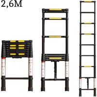 2,6M Teleskopleiter aus Aluminium Höhen Verstellbar, Loftleiter mit Stabilisator, 150 kg/330P Belastbarkeit (Schwarz) von AXHUP