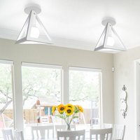 2er Deckenleuchte Vintage Deckenlampe mit Käfig Antik Semi-Flush Mount Dreieck Form Licht E27 Lampenfassung für Esszimmer Schlafzimmer Loft (Weiß) von AXHUP
