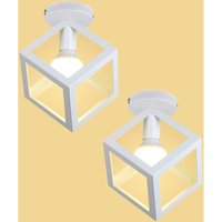 2er Deckenleuchte Vintage Deckenlampe mit Käfig Antik Semi-Flush Mount Würfel Form Licht E27 Lampenfassung für Esszimmer Schlafzimmer Loft (Weiß) von AXHUP